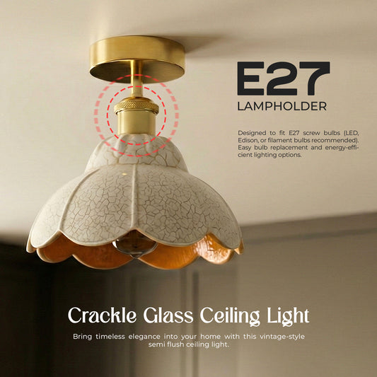 Vintage loftlampe, semi-flush, 20 cm, hvid glasskærm~3670