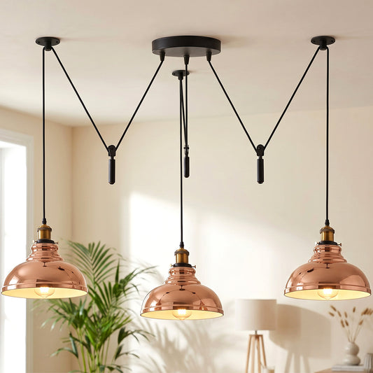 Industrielle 3 flammige Pendelleuchte mit verstellbarer Kabelführung ~3723