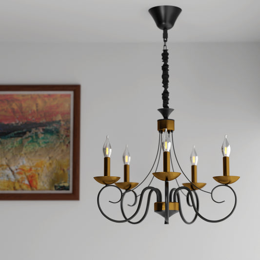 kronleuchter 5-kerzen mit verstellbarer Kette Gold und Schwarz