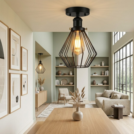 Modern Dimand- Metall Käfig Schwarz Deckenleuchte Wohnzimmer-E27~3331