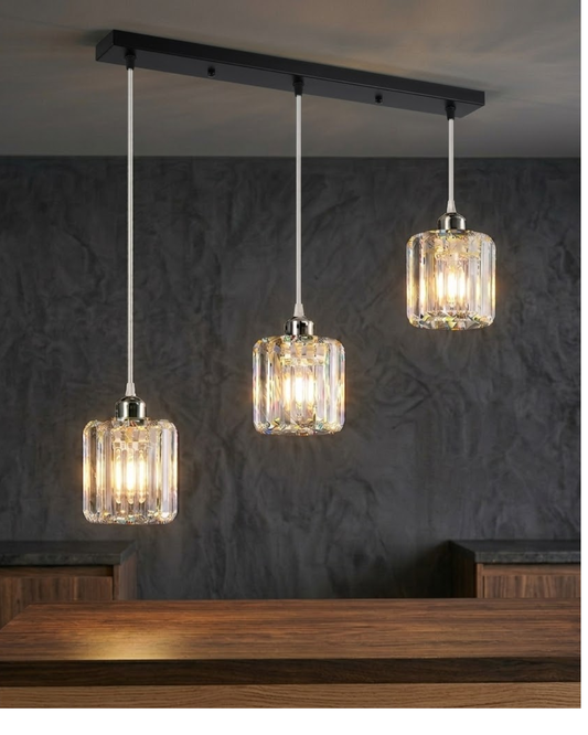 Moderne pendellampe med 3 lyskilder i K9 krystal ~3376