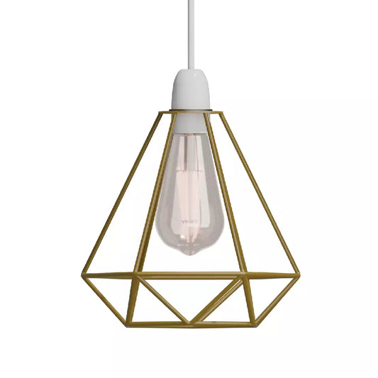 Moderne pendellampe med geometrisk tråddesign – E27, guld ~ 2779