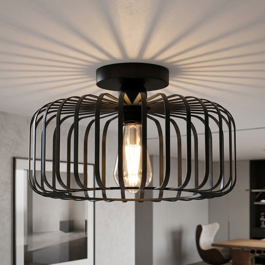 Moderne Deckenleuchte Käfig Schwarz Metall Trommel E27 ~3676