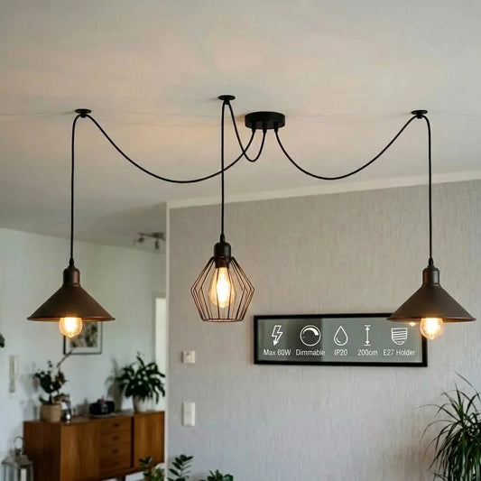 3 flammige Spinne Pendelleuchte – Vintage Esstisch Hängelampe | 2m | E27 ~4192