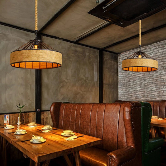 Lustre Plafonnier Suspension corde chanvre Rétro Lampe pour Restaurant