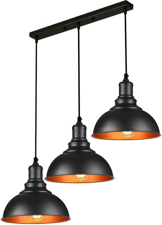 Lampada a sospensione industriale a 3 luci, nera ~3278