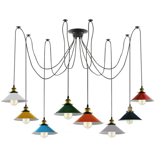 Lampada a sospensione industriale vintage a 8 luci a forma di ragno ~2230
