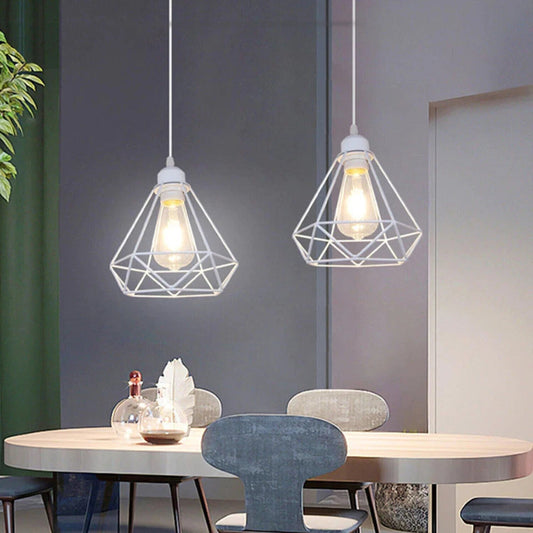 Weiße Pendelleuchte mit Drahtkäfig, 20 cm für Bar & Restaurant
