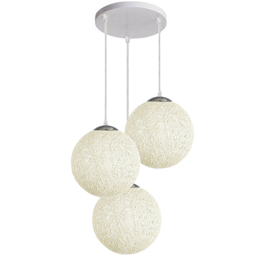 White Vine Ball Rattan Shade Chandelier Three Head Dekorative Round Base Deckenpendelleuchte