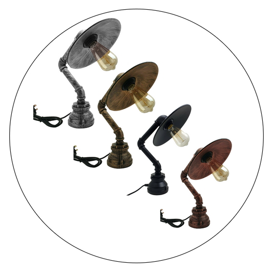 Moderne industrielle Retro-Stil-Stahlrohr-Schreibtisch-Tischlampe mit flachem Schirm lidsone.com-1