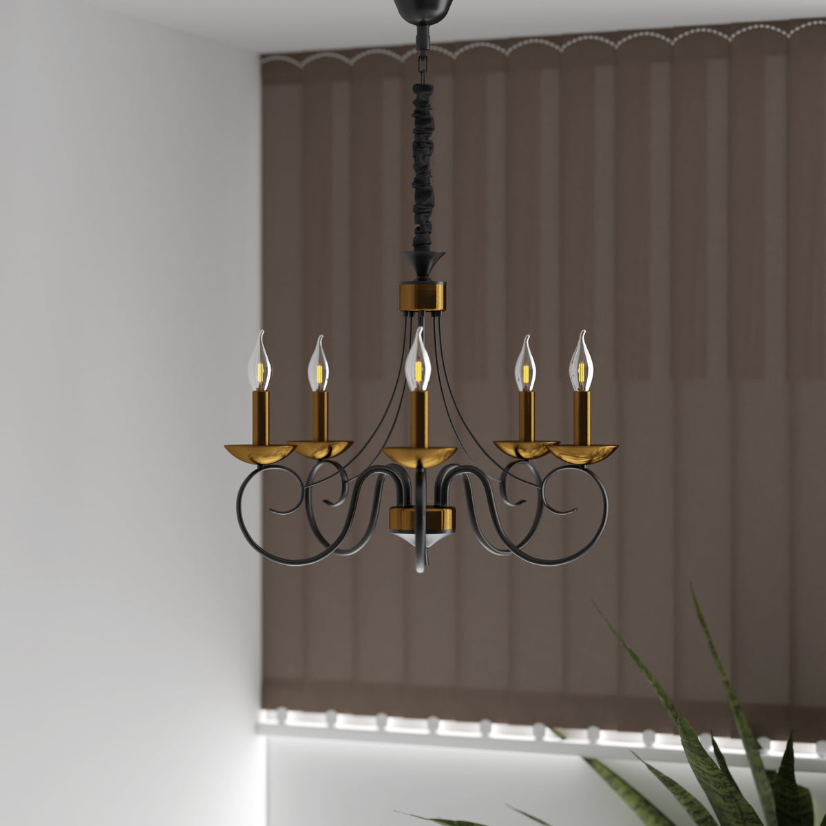 kronleuchter 5-kerzen  mit verstellbarer Kette Gold und Schwarz 