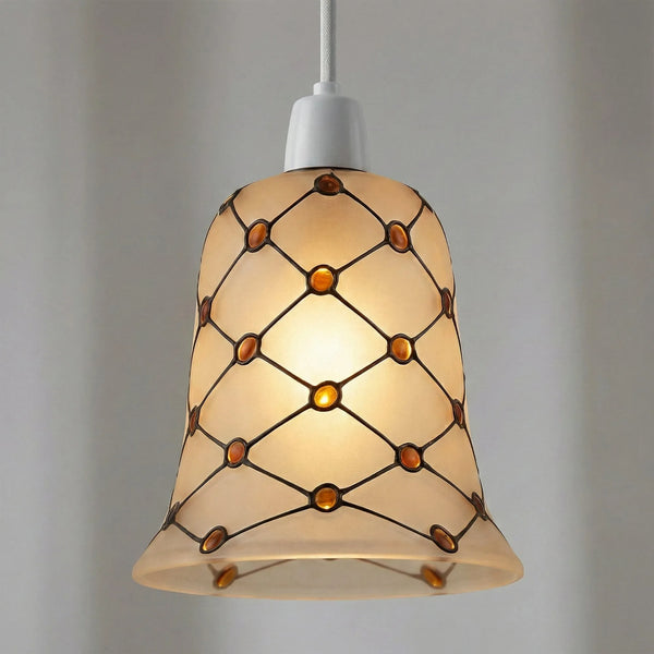 Lampenschirm Glocke Milchglas 13 cm | Ersatzglas Bernstein Perlen Mosaik E27~3695