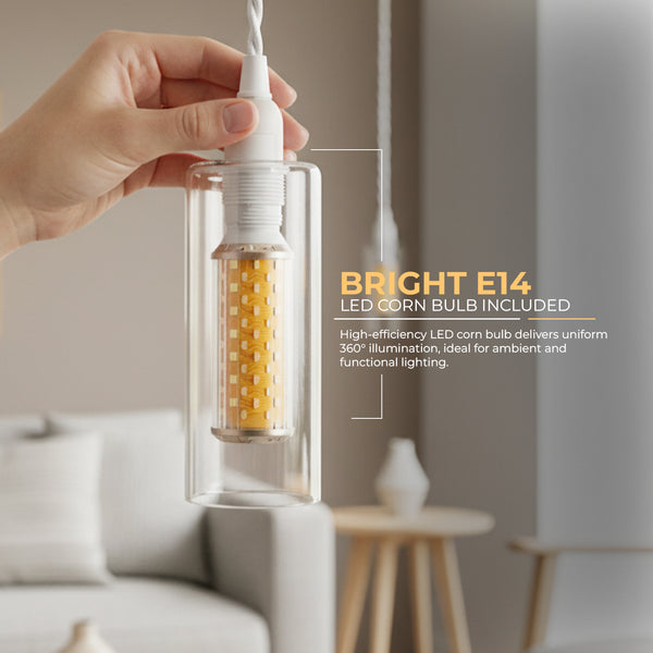 Pendelleuchten-Set aus Klarglas, E14-LED, 1 m weißes Kabel~3773