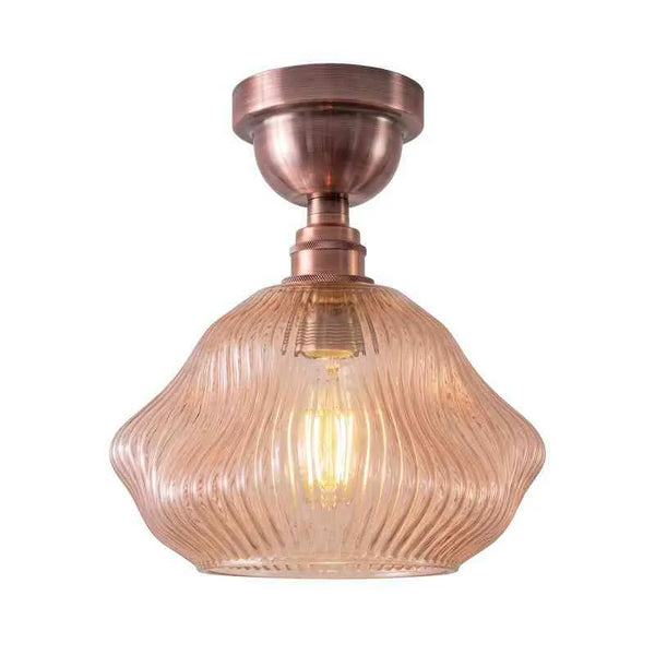Vintage Braunglas halbbündige Deckenleuchte E27 Lampe~4042