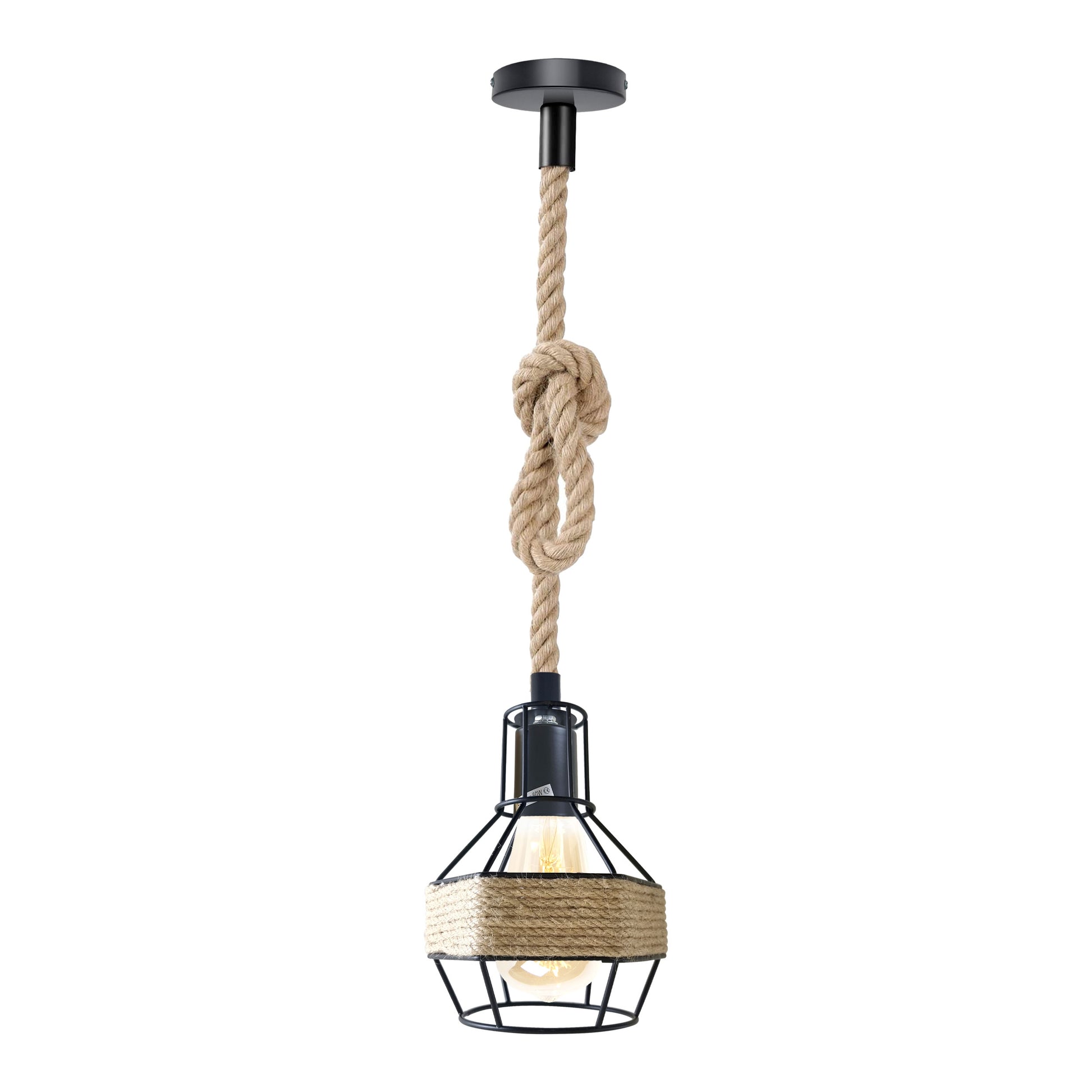 Hanfseil Geometric schwarzem metal Pendelleuchte 