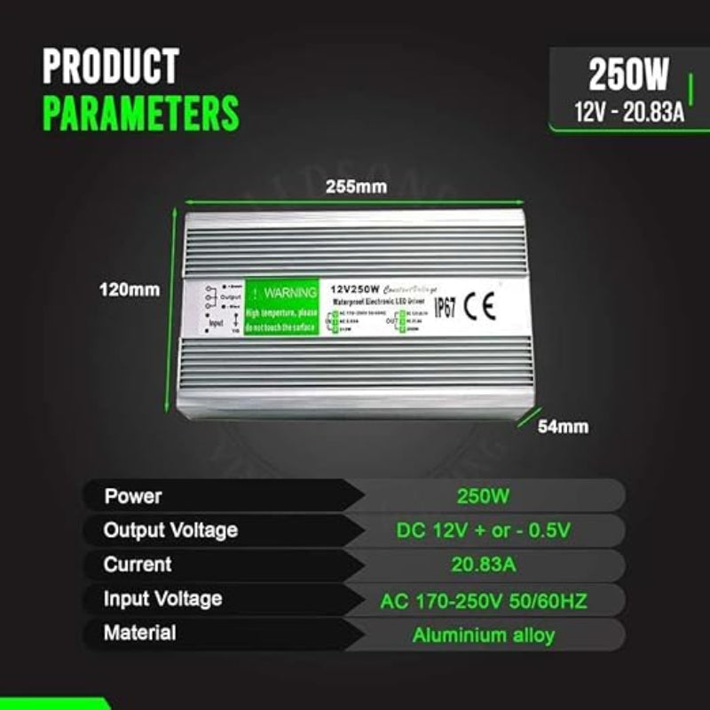 250W 12v size