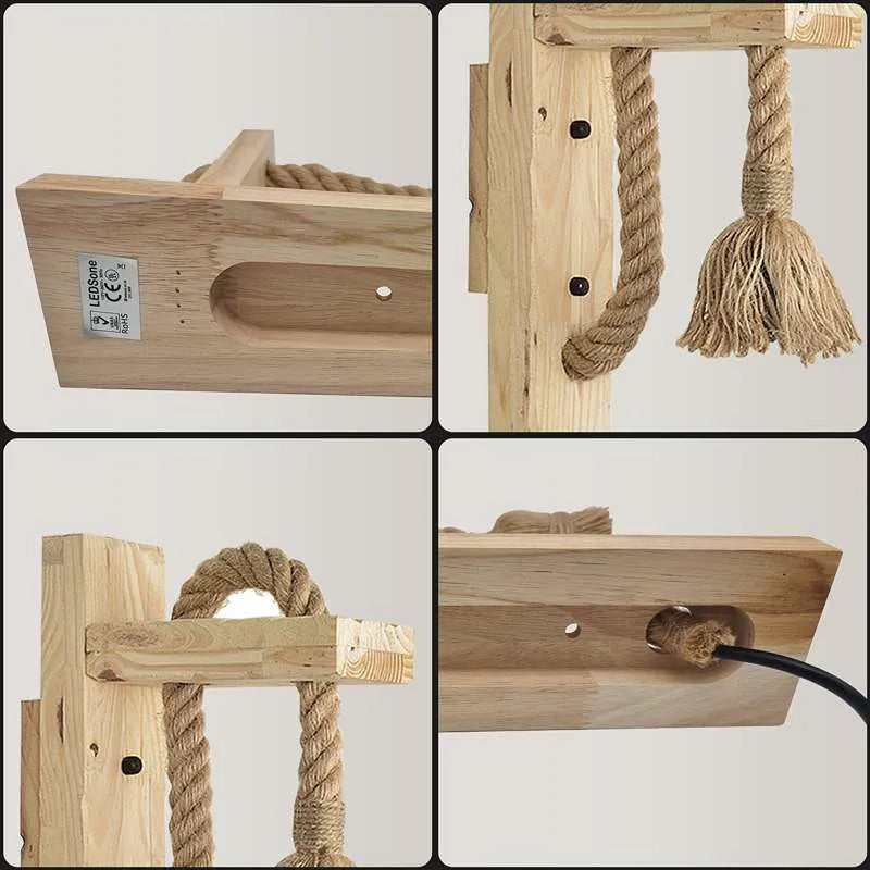 Wandleuchte aus (Holz & Hanfseil)