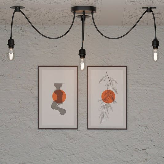 Lampada ragno vintage a 3 teste, cavo in tessuto flessibile con supporto ~2229 