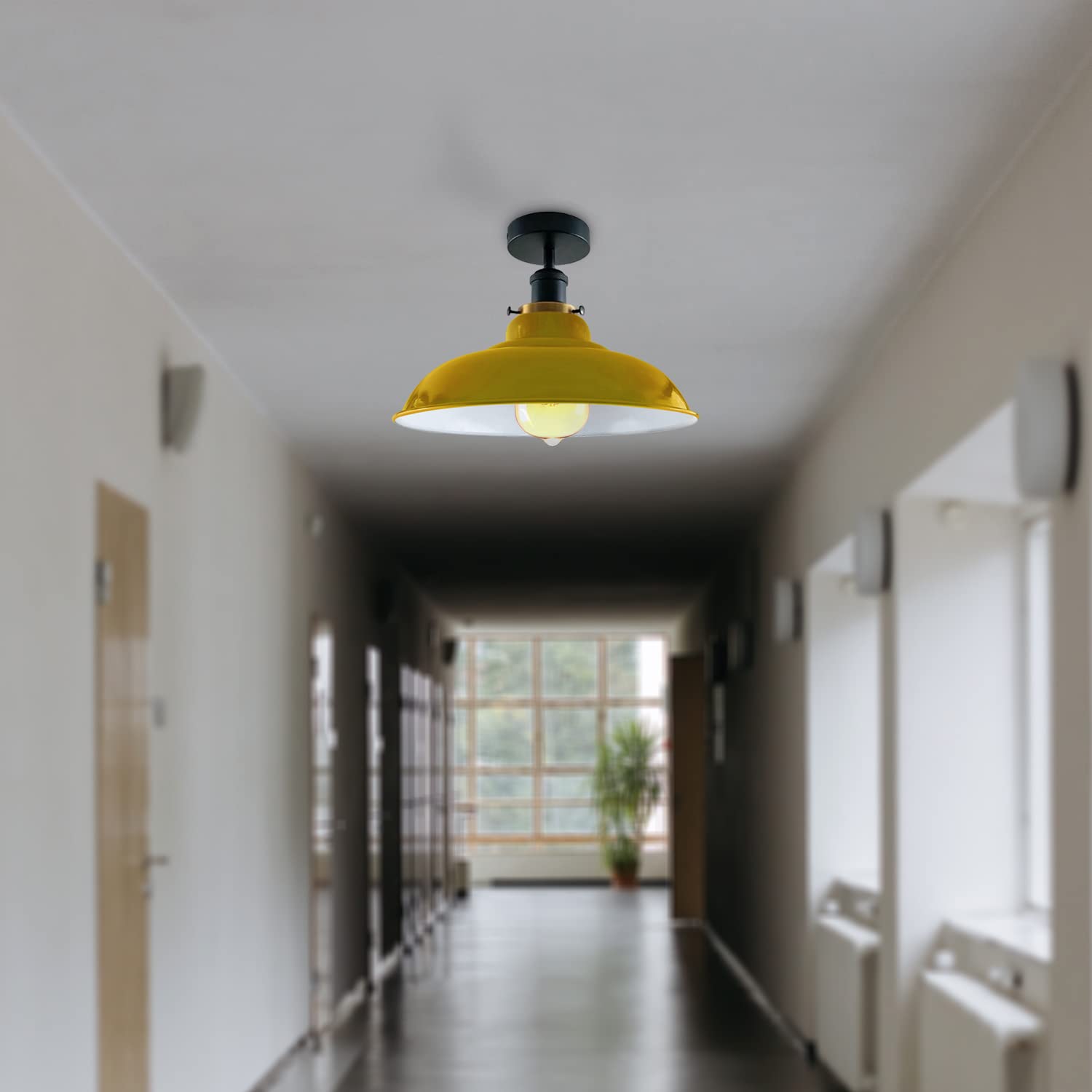 Industrial Vintage Semi Unterputz Deckenbeleuchtung Deckenlampe Metall Schüssel Form Downlight Grün Lampenschirm Wohnzimmer Innen Dekoration E27 Sockel