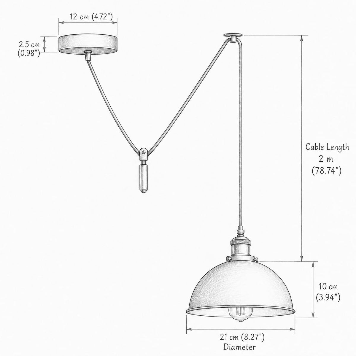 metallkuppel und pendelleuchte