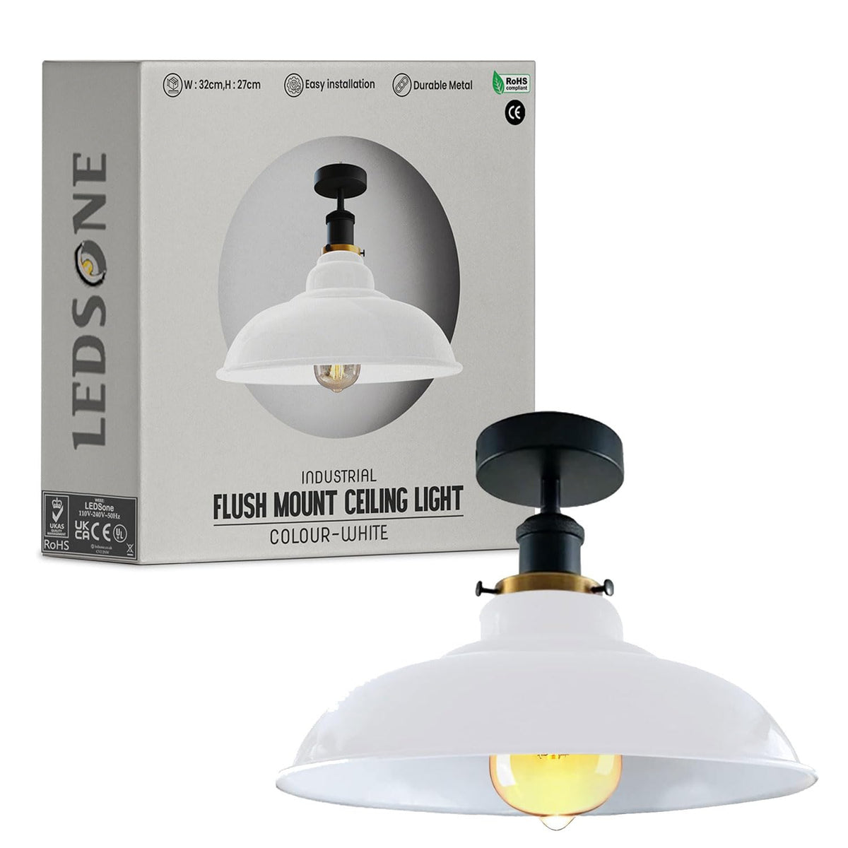 Industrial Vintage Semi Unterputz Deckenbeleuchtung Deckenlampe Metall Schüssel Form Downlight Grün Lampenschirm Wohnzimmer Innen Dekoration E27 Sockel
