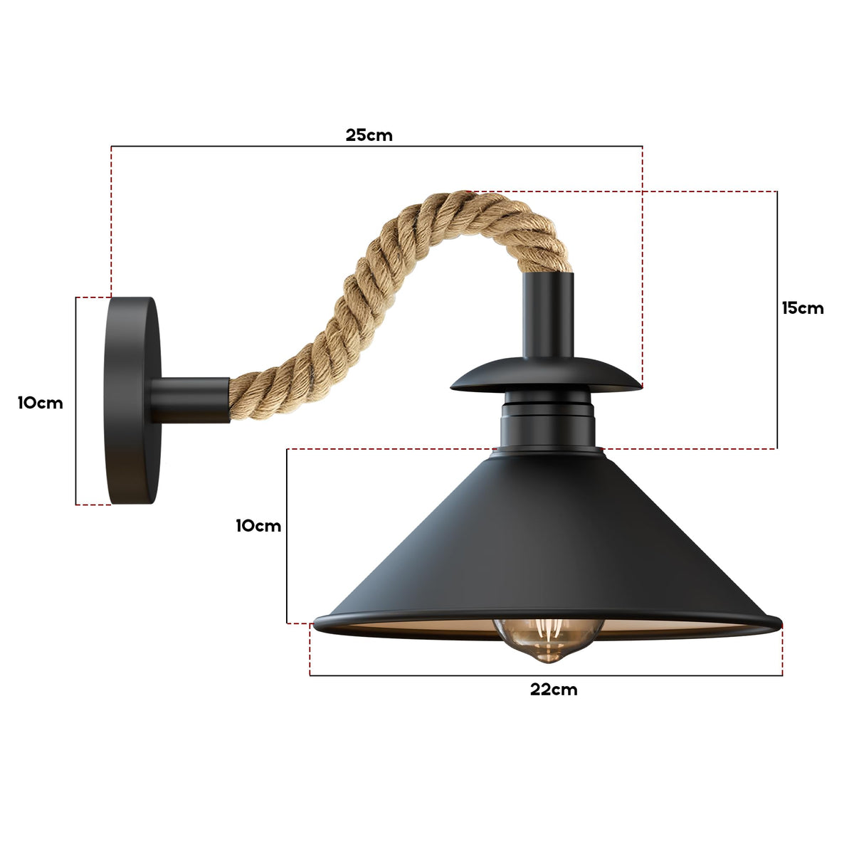 wandleuchte hanfseil mit