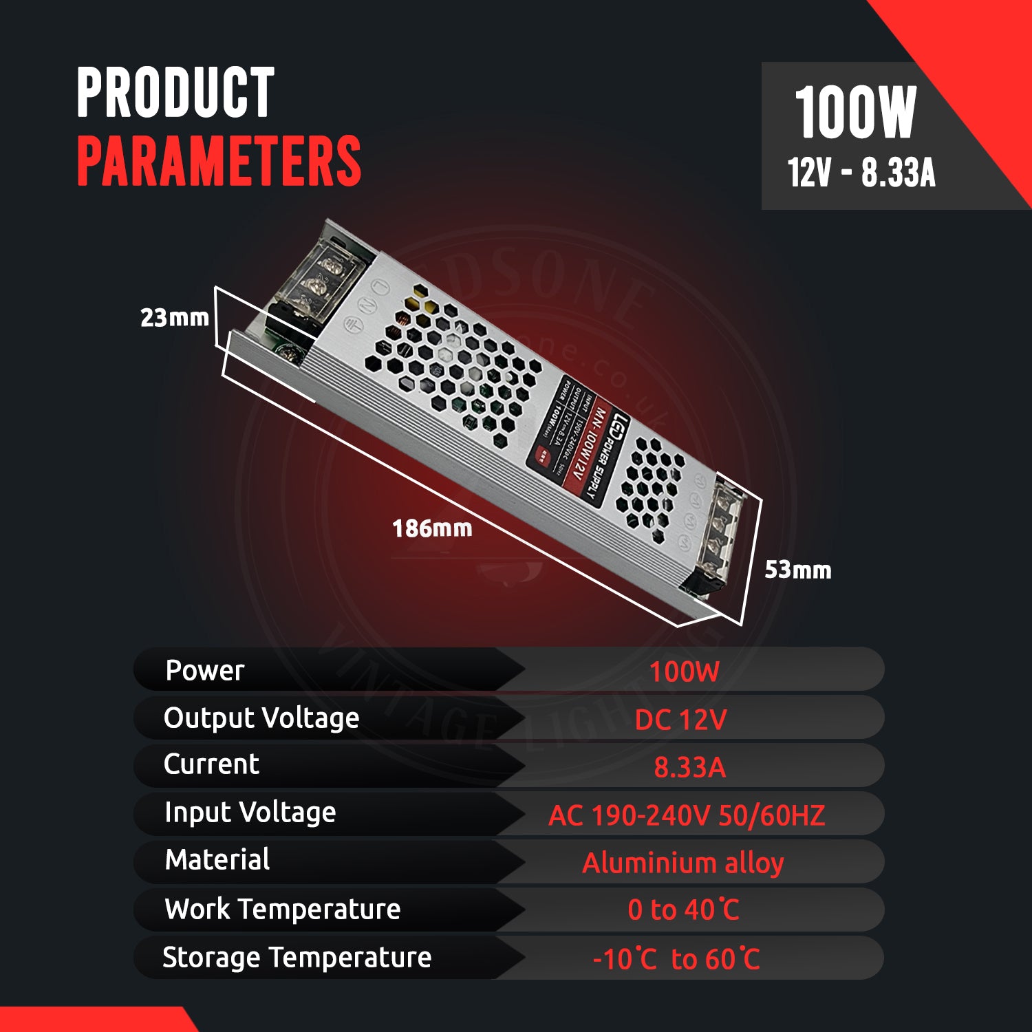 DC12V 100W  IP20  LED-Trafo 