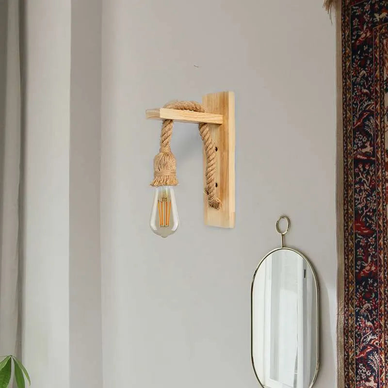 einzigartig natürlich Wandleuchte aus (Holz & Hanfseil)