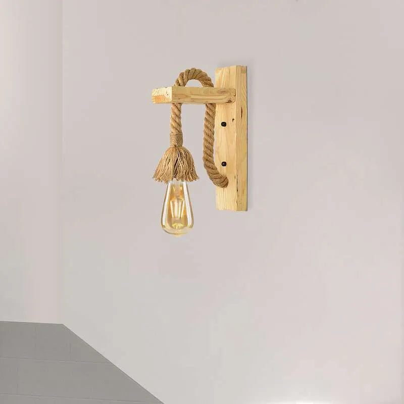 e27 Wandleuchte aus (Holz & Hanfseil)
