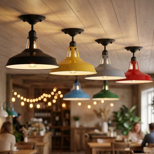 Emaille-Optik Deckenleuchte Fabrikstil Semi Flush E27 ~3806