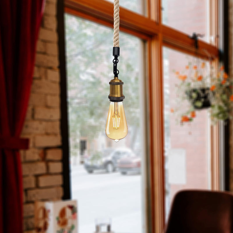 Hanfseil Lampe mit schwarzem Schirm