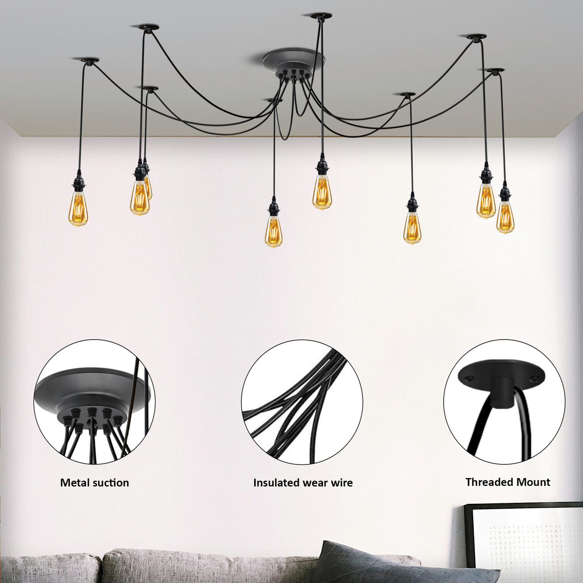 Retro Spinnenlampe 8 Köpfe Deckenpendelleuchte 