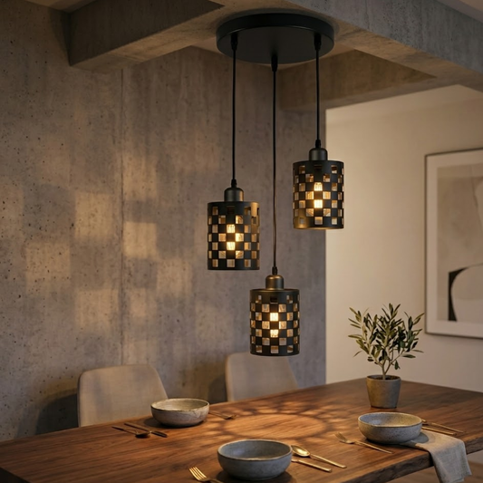 Gestufte Pendelleuchte Schwarz Metall Käfig | 1, 3-flammige landhaus lampen ~1557