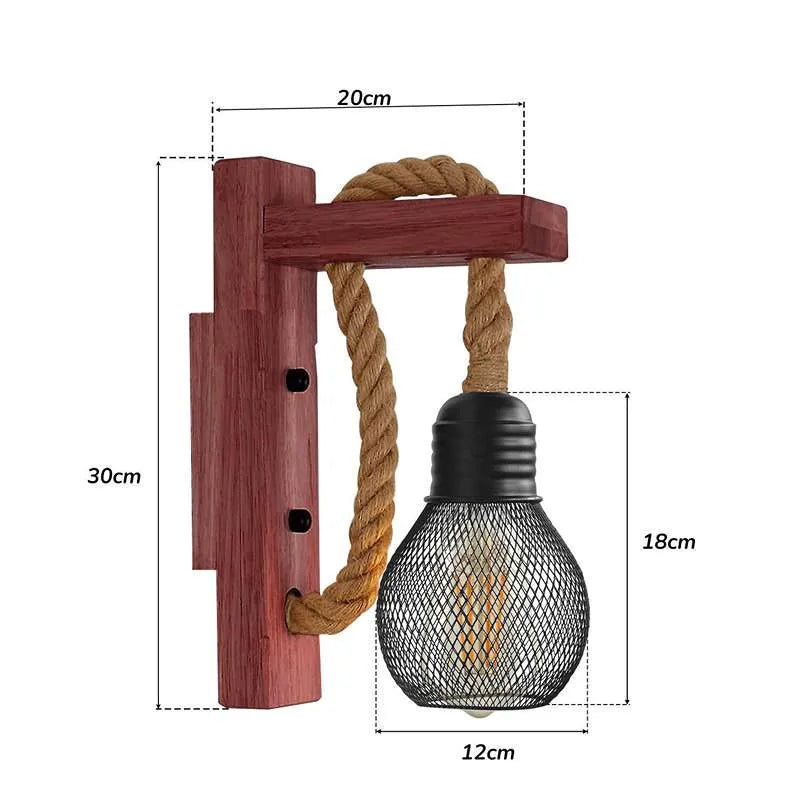  Holz Hanfseil Wandleuchte E27 12cm Käfigschirm