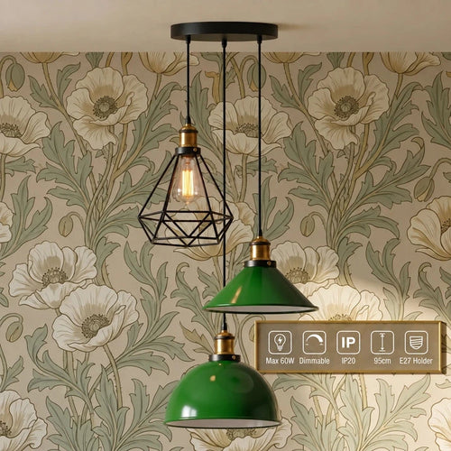3 flammige Bistro Clusterleuchte – Vintage Industrie Hängelampe | E27 ~4170