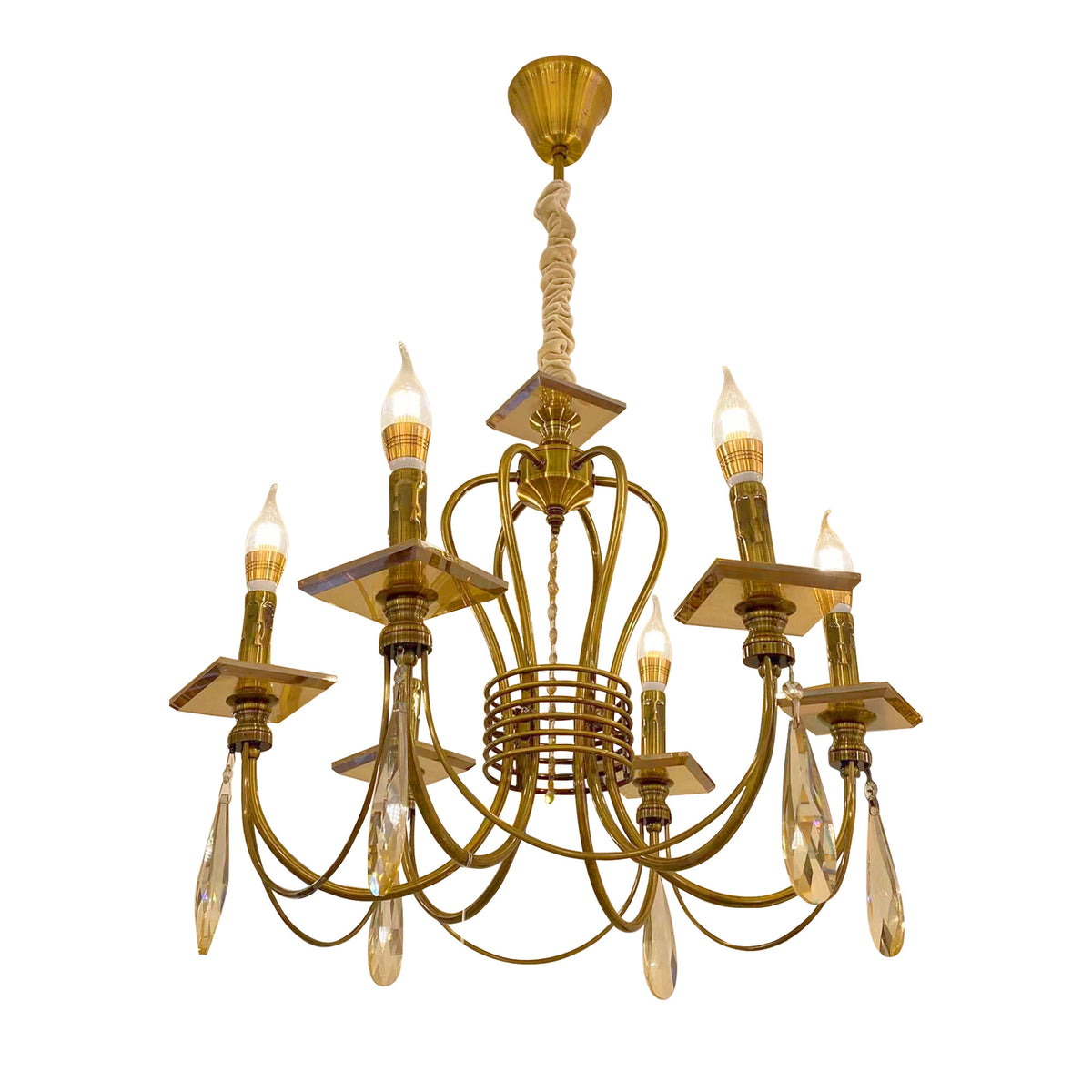 Italienischer Mid-Century Kronleuchter mit goldenen & Quasten (Deutschland)