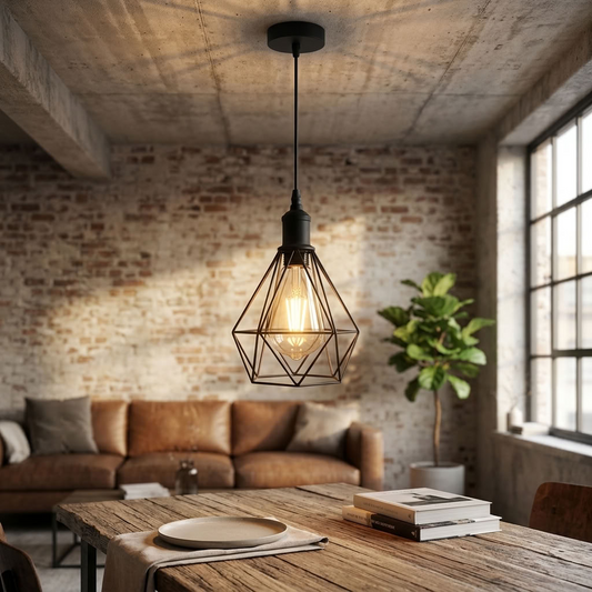 Geometrische Pendelleuchte - Industrial Diamant Drahtkäfig-Hängelampe E27~4107