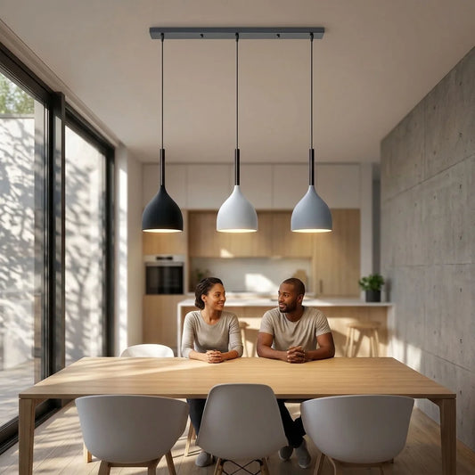 Lampada a sospensione nordica a 3 vie | Lampadario a grappolo triplo in metallo e legno~3790