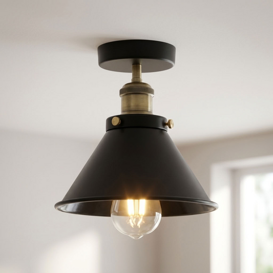 Industrie Deckenleuchte Trichter – Vintage Spot Schwarz Messing | Ø18cm | E27 ~4178