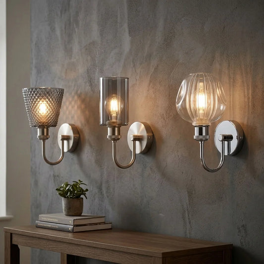 Glas Wandleuchte Chrom U-Form | Vintage Wandlampe E27 für Bett & Wohnzimmer ~4058