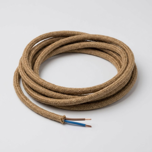 Cavo di alimentazione in corda di canapa con cavo tessile vintage in beige naturale~1163