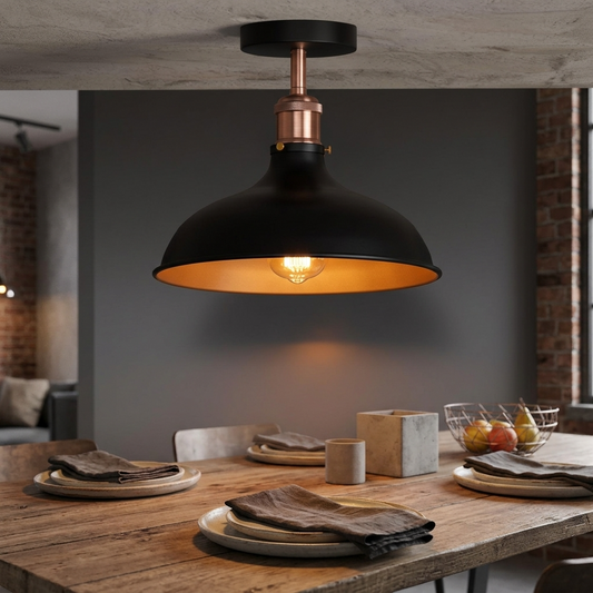 Vintage Werkstattlampe – Industrie Schwarz Deckenleuchte Bündig | Ø 36cm | E27 ~4001