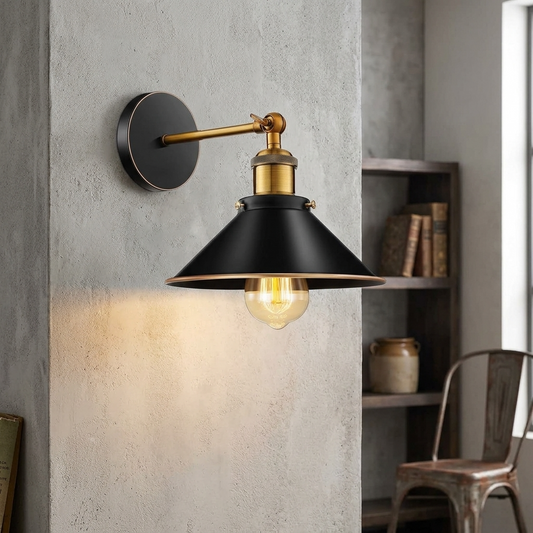 Wandleuchte Schwarz Gold – Vintage Verstellbare Wandlampe | Ø 22cm | E27 ~4002