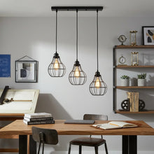 3-flammige Hängelampe Industrial Schwarz – Retro Pendelleuchte mit Drahtkorb~4212