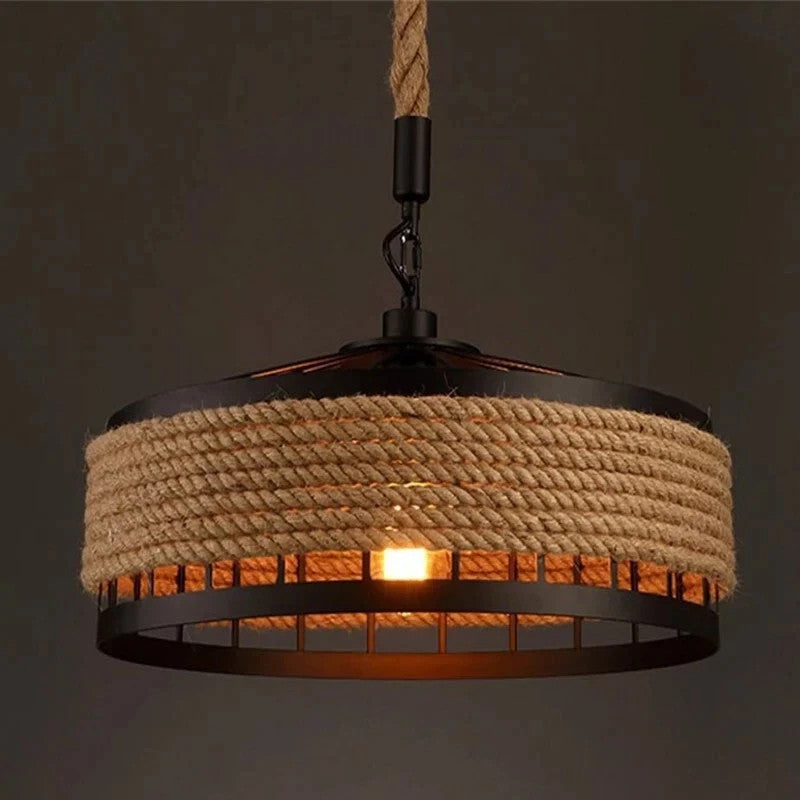 industrial cage pendelleuchte mit kordel umwicklung