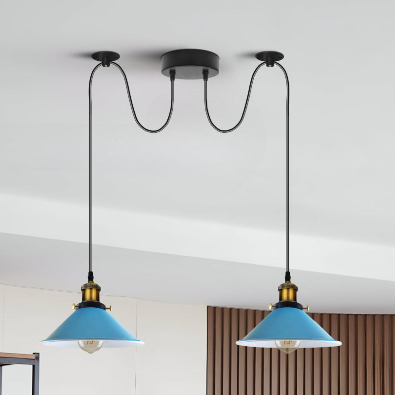 Stylische 2-flammige Spiderlampe in Blau mit Kegelschirm und E27-Fassung – perfekte Beleuchtung für moderne Räume.