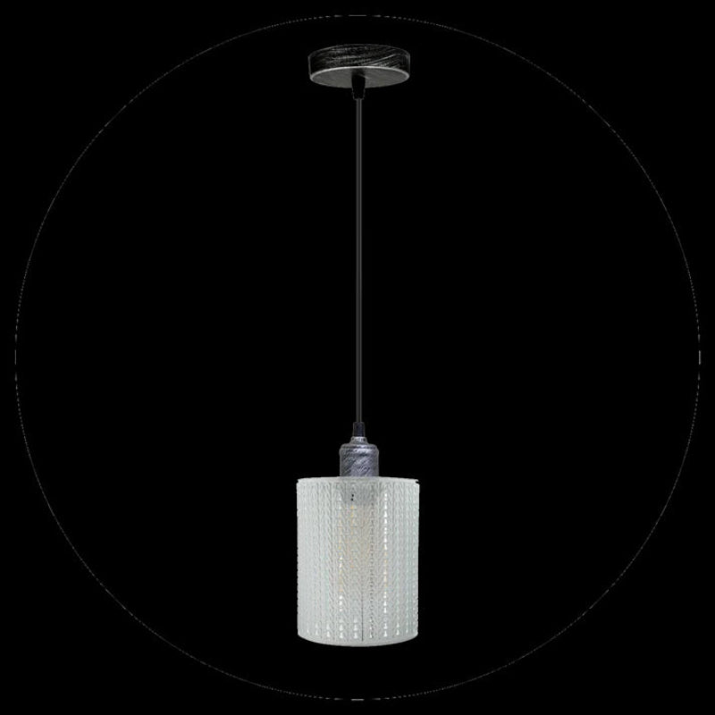 Pendelleuchte in Weiß mit Trommelform und Vintage-Design, passende E27-Fassung enthalten