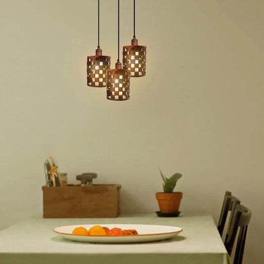 Lampada a sospensione vintage a 3 luci, 11 cm, rosso rustico~2510