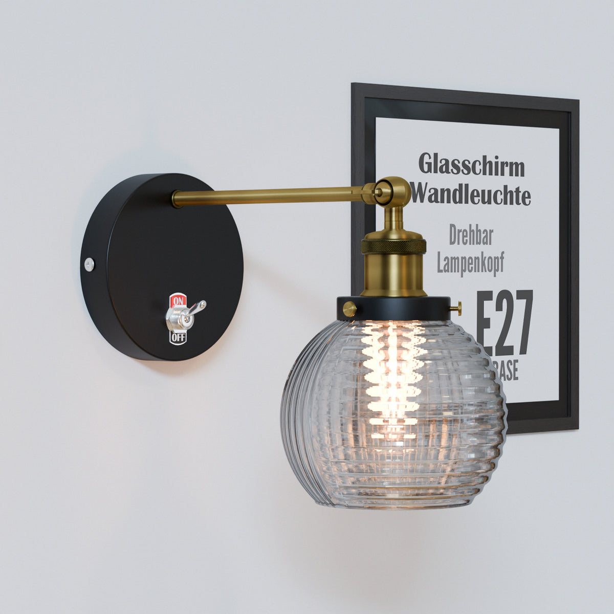 Vintage Messing Wandlampe mit verstellbarem Arm und weiß-braunem Lampenschirm, E27 Fassung, 60W für Innenräume, einfache Installation.
