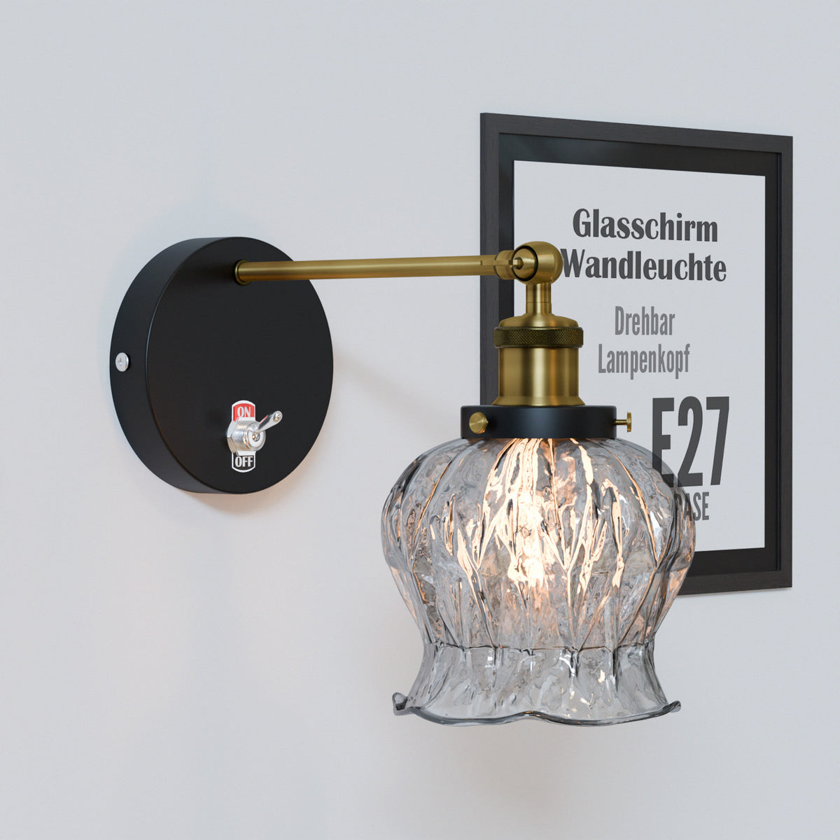 Vintage Messing Wandlampe mit verstellbarem Arm und weiß-braunem Lampenschirm, E27 Fassung, 60W für Innenräume, einfache Installation.
